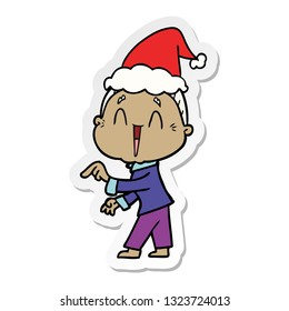 hand drawn sticker cartoon of a happy old lady wearing santa hat