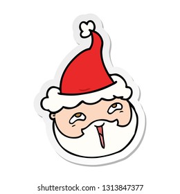 hand drawn sticker cartoon of a male face with beard wearing santa hat