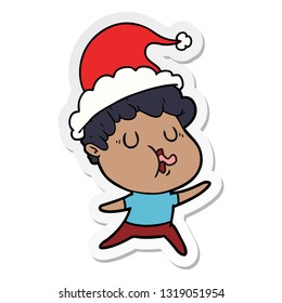 hand drawn sticker cartoon of a man singing wearing santa hat