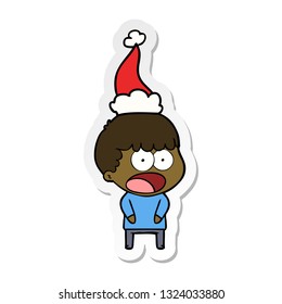 hand drawn sticker cartoon of a shocked man wearing santa hat