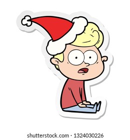 hand drawn sticker cartoon of a staring man wearing santa hat