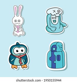 pegatina dibujada a mano de un personaje monstruo adorable