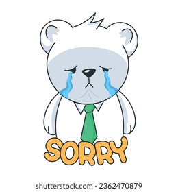 Hand drawn sticker depicting a bear feeling sorry 