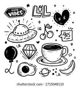 hand drawn sticker set collection of coffee