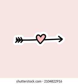 Hand drawn sticker for Valentine's day. Cute cupid's arrow with heart. 
vector illustration