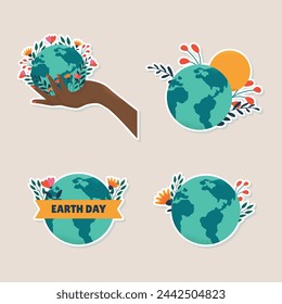 Hand drawn stickers collection for Earth day. International Mother Earth Day. Environmental problems and environmental protection. Vector illustration