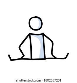 Hand drawn stickman ballet dancer stretch concept. Simple outline ballerina figure doodle icon clipart. For dance studio or theatre performer sketch illustration. 