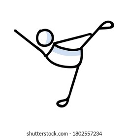 Hand drawn stickman ballet dancer concept. Simple outline ballerina figure doodle icon clipart. For dance studio or theatre performer sketch illustration. 
