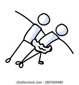 Hand drawn stickman ballet dancer couple concept. Simple outline ballerina figure doodle icon clipart. For dance studio or theatre performer sketch illustration. 
