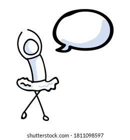 Hand drawn stickman ballet dancer with speech bubble concept. Simple outline ballerina figure doodle icon clipart. For dance studio or theatre performer sketch illustration. 