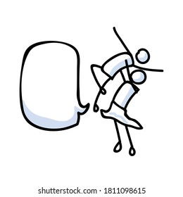 Hand drawn stickman ballet lift dancers with speech bubble concept. Simple outline ballerina figure doodle icon clipart. For dance studio or theatre performer sketch illustration. 