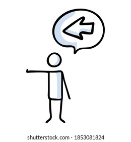 Handgezeichneter Aufkleber mit Sprechblase, der nach links zeigt. Einfache Umrissrichtung mit doodle Symbol Clip Art. Für eine Pfeilskizze. 