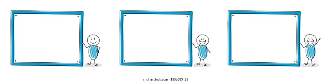 Hand drawn stickmen with whiteboard and copyspace. Vector