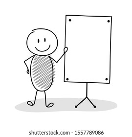 Hand drawn stickmen with whiteboard and copyspace. Vector