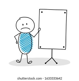 Hand drawn stickmen with whiteboard and copyspace. Vector