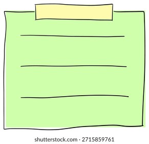 Nota pegajosa dibujada a mano con papel en blanco y Ilustración vectorial de estilo doodle de color pastel suave