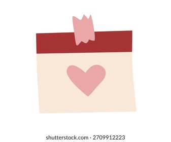 Nota pegajosa dibujada a mano con un corazón y cinta en un estilo minimalista lindo. Perfecto para diseños de San Valentín, recordatorios, planificadores, pegatinas e ilustraciones románticas.