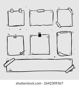 Hand drawn Sticky Notes and Blank Banners Doodle Style Illustration Collection for Planners, Notebooks, and Digital Designs