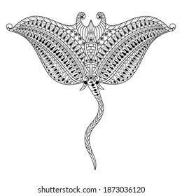 Hand drawn of stingray in zentangle style