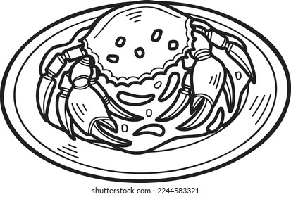 Hand Drawn Stir Fried Crab with Curry Powder or Thai food illustration isolated on background