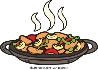 Hand Drawn revuelve las verduras fritas ilustración gastronómica china y japonesa aislada en segundo plano