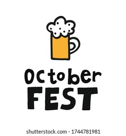 Ilustración vectorial de material dibujado a mano, en estilo doodle. Una taza de cerveza con las palabras Oktoberfest.
