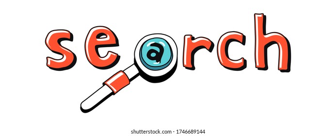 Handgezeichnete Vektor-Illustration, doodle Stil. Buchstabiersuche mit Vergrößerung.
