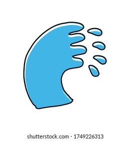 Hand drawn stock vector illustration, in doodle style. Blue sea wave with drops.