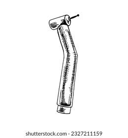 Hand drawn stomatology attribute. Professional  dental drill vintage vector illustration isolated on white background. Equipment for orthodontists. 