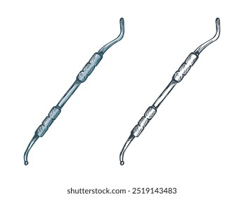 Atributo estomatológico desenhado à mão. Ferramenta dentária profissional vintage ilustração vetor isolado no fundo branco. Equipamento para ortodontistas.