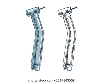 Atributo estomatológico desenhado à mão. Profissional odontológico broca vintage ilustração vetor isolado no fundo branco. Equipamento para ortodontistas. 