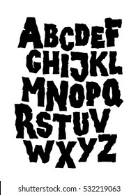 Hand drawn stone grunge font. Editable vector alphabet