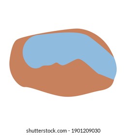 Piedra dibujada a mano aislada en blanco. Azul claro, marrón y beige. Estilo de doodle de dibujos animados. Elementos naturales para el diseño gráfico. Naturaleza y ecología. Geología y ciencia. Recursos minerales
