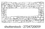 Hand drawn stone wall frame with blank center black and white line art rustic masonry border for signage posters menus and invitations