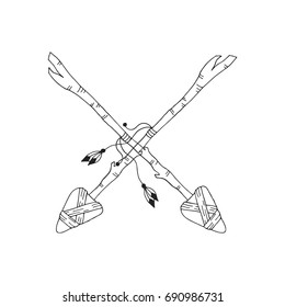Hand drawn stone and wood arrow. Tribal vector illustration