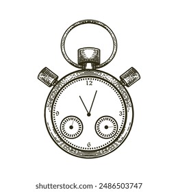 Hand drawn of stopwatch clock and watch vector illustration in doodle vintage drawing style.