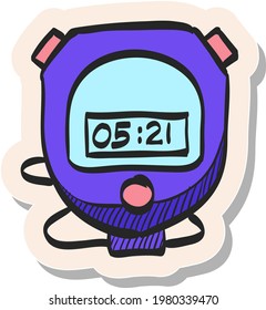 Hand drawn Stopwatch icon in sticker style vector illustration
