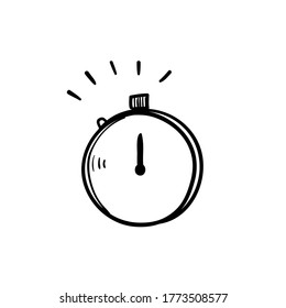 Hand Drawn Stopwatch Timer Symbol, Fast Time Logo Concept. Stopwatch Quick Delivery Speed Concept, Express And Urgent Services.  Deadline And Delay Doodle.