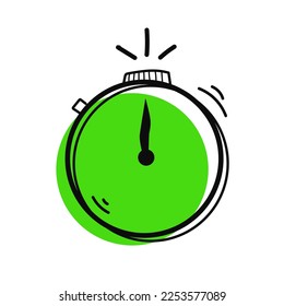 Hand drawn stopwatch timer symbol, fast time logo concept. Stopwatch quick delivery speed concept, express and urgent services. Deadline and delay doodle.