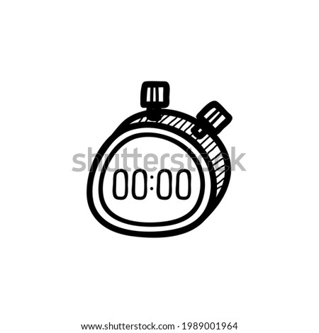 Hand drawn stopwatch timer symbol, fast time logo concept. Stopwatch quick delivery speed concept, express and urgent services. Deadline and delay doodle.