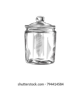 Hand Drawn Storage Jar Sketch Symbol. Vector Container Element In Trendy Style.