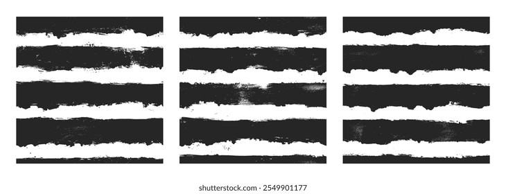 Hand Drawn Straight Dry Rough Smear Grunge Seamless Pattern Striped Abstract Background Vector Set. Artistic Handdrawn Strokes Black and White Endless Texture Collection. Grungy Style Art Illustration