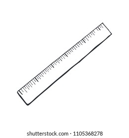 Hand Drawn Straight Ruler Sketch Isolated On White Background. Vector Illustration.