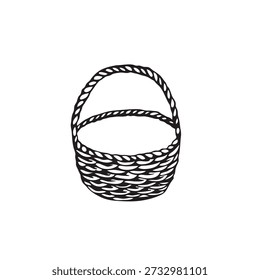 Hand drawn Straw basket, wicker basket 