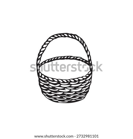 Hand drawn Straw basket, wicker basket 