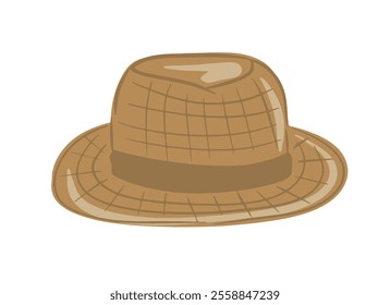 Hand drawn straw hat with a dark band isolated on a white background