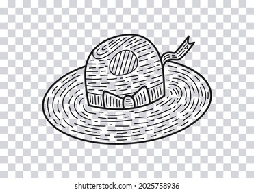 Hand drawn Straw Hat isolated on transparent background. Vector illustration.