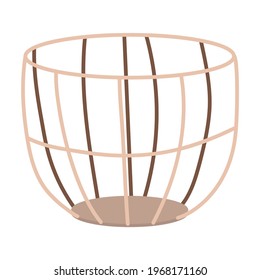 Hand drawn straw wicker basket. Trendy empty basket in doodle style. Straw basket isolated on white background. Boho style home decor.