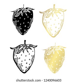 Hand drawn strawberries, design elements. Can be used for cards, invitations, scrapbooking, print, fabric, manufacturing, food themes. Golden fruits