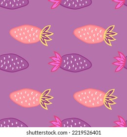 Hand drawn strawberries wallpaper.Doodle strawberry seamless pattern. Fruits backdrop. Design for fabric, textile print, wrapping paper, kitchen textiles, cover. Vector illustration